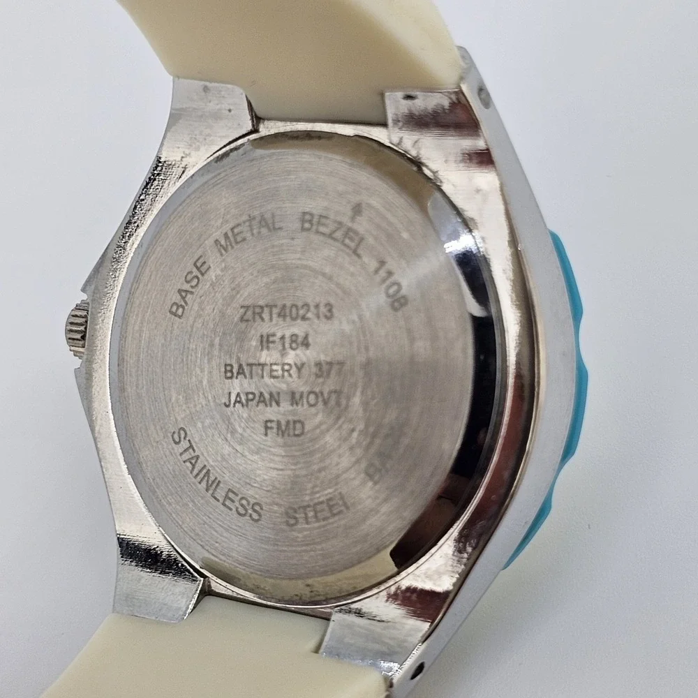 Unisex Analog Watch 40MM White Dial Cream Plastic Bands New Battery‎